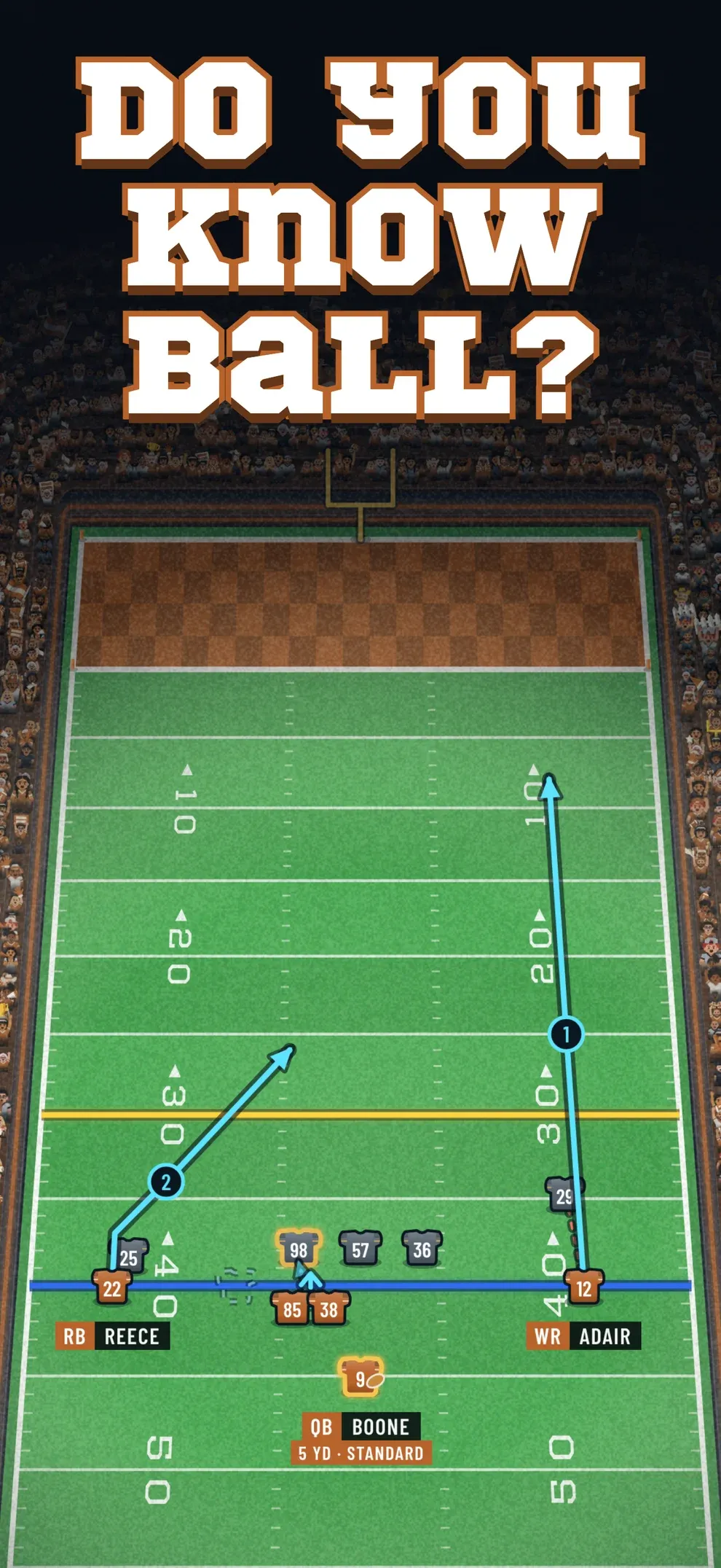 Do you know ball? A play drawn up on the field: a slant and a go route against the defense.